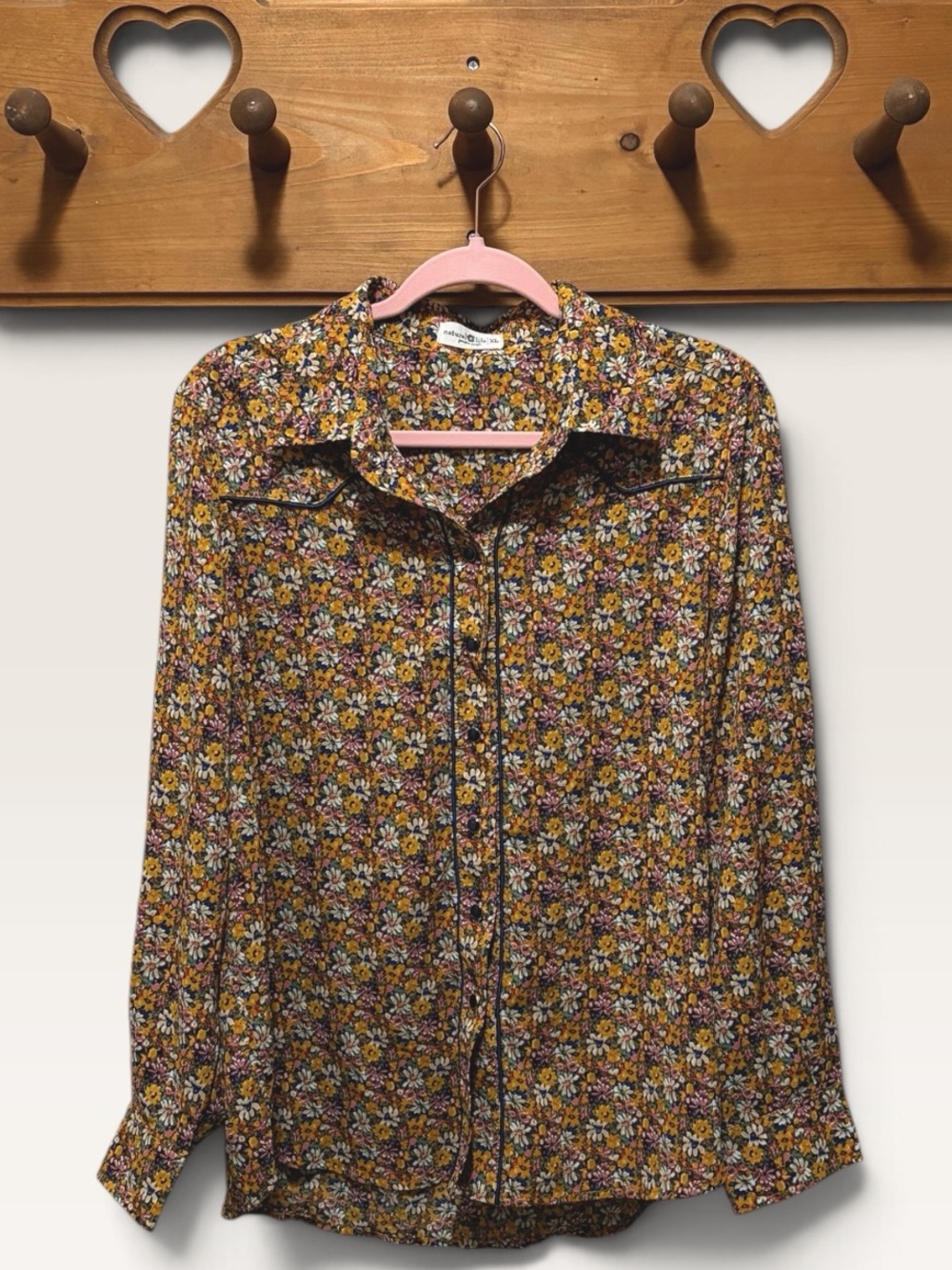Natural Life Floral Western Snap Button Shirt Blouse XL